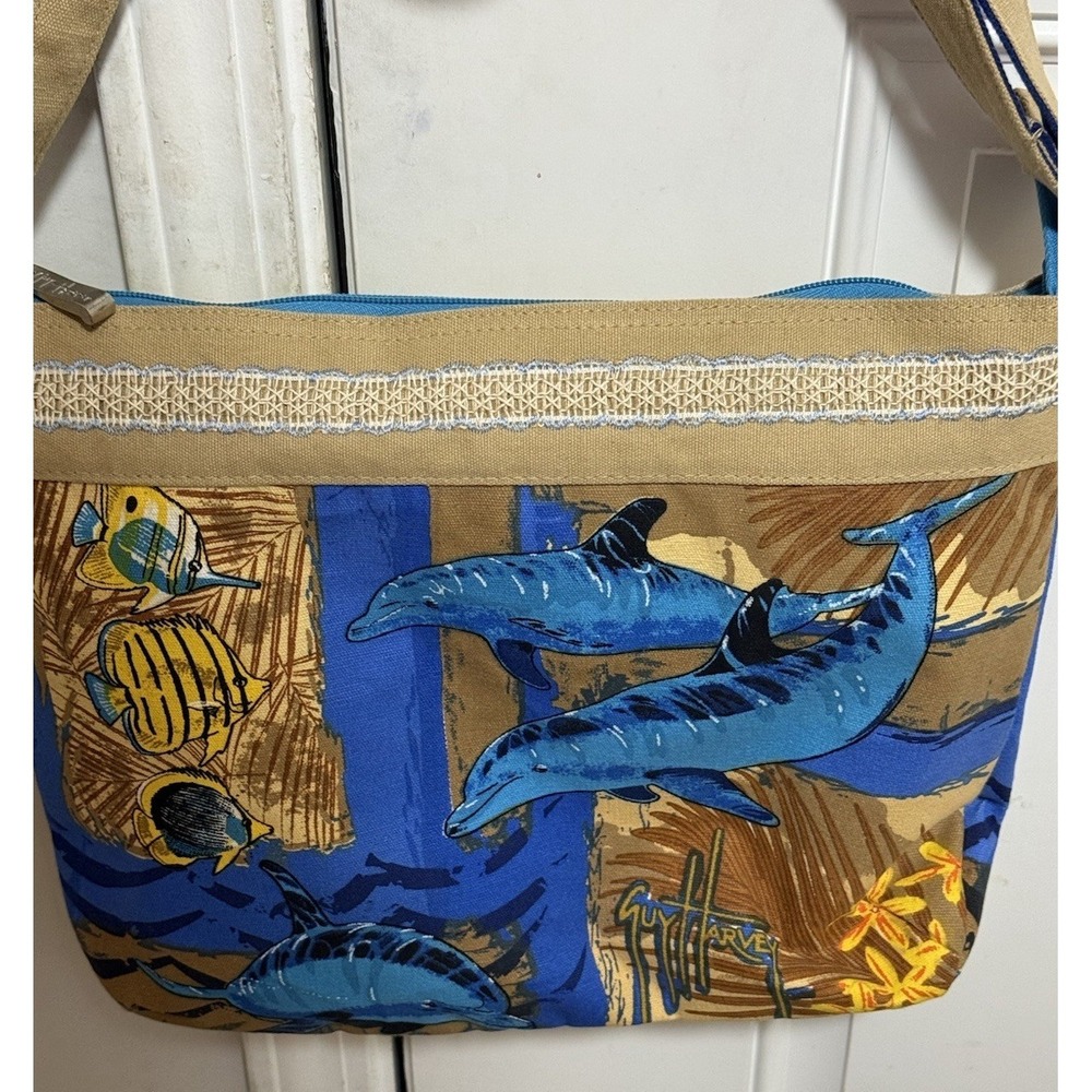 Guy Harvey Dolphin Nautical Canvas Crossbody Handbag